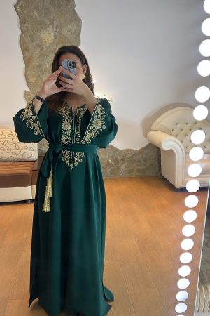 Robe Caftan Broder Verte émeraude